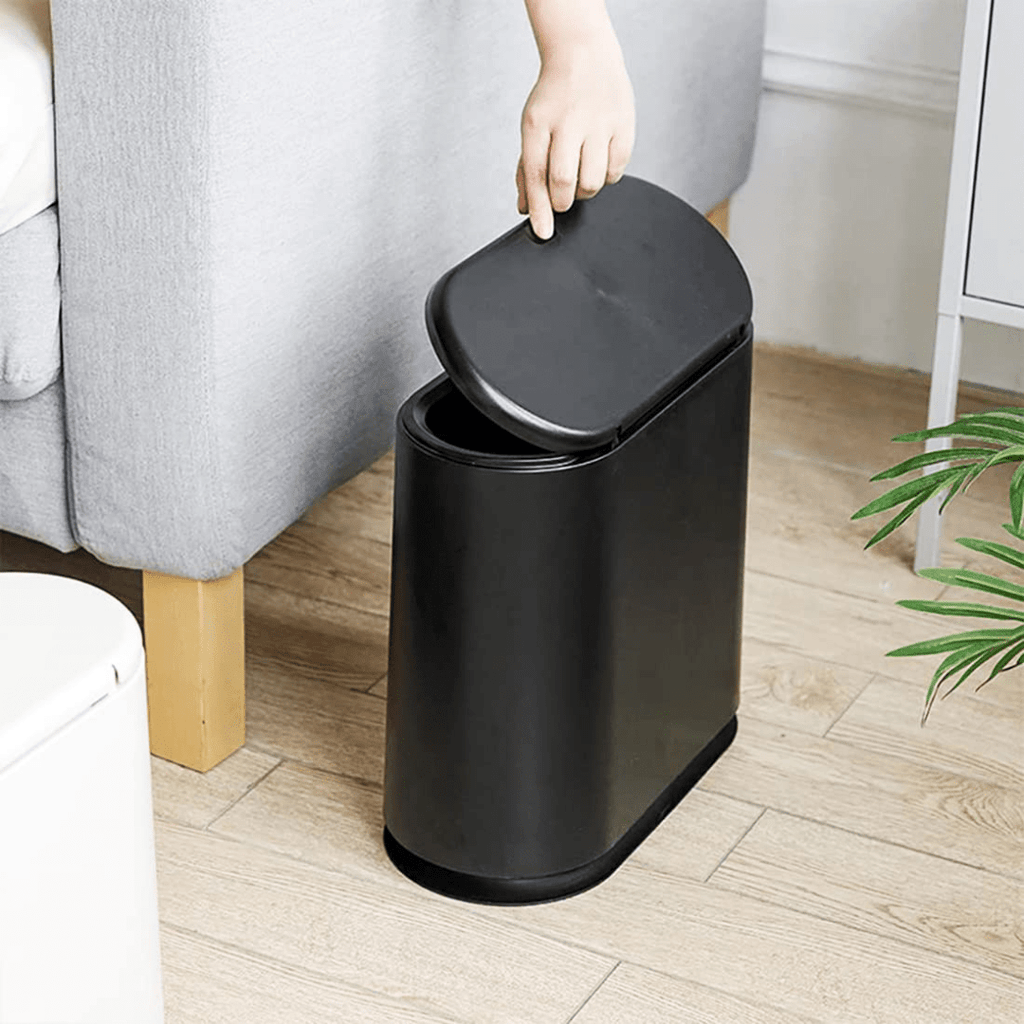 Push-Type Slim Plastic Trash Can with Press Lid (10L)