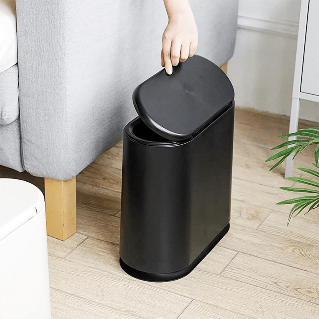 Push-Type Slim Plastic Trash Can with Press Lid (10L)