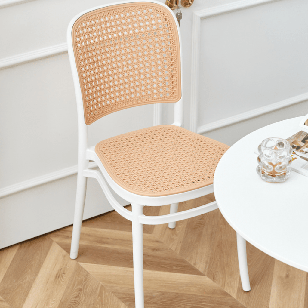 Modern Nordic-Style Rattan-Inspired Stackable Plastic Chair