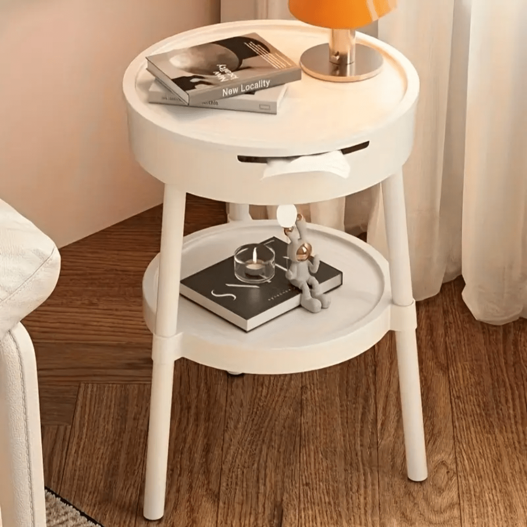 Multi-Purpose Round 2-Tier Side Table with Storage Shelf(35cm)