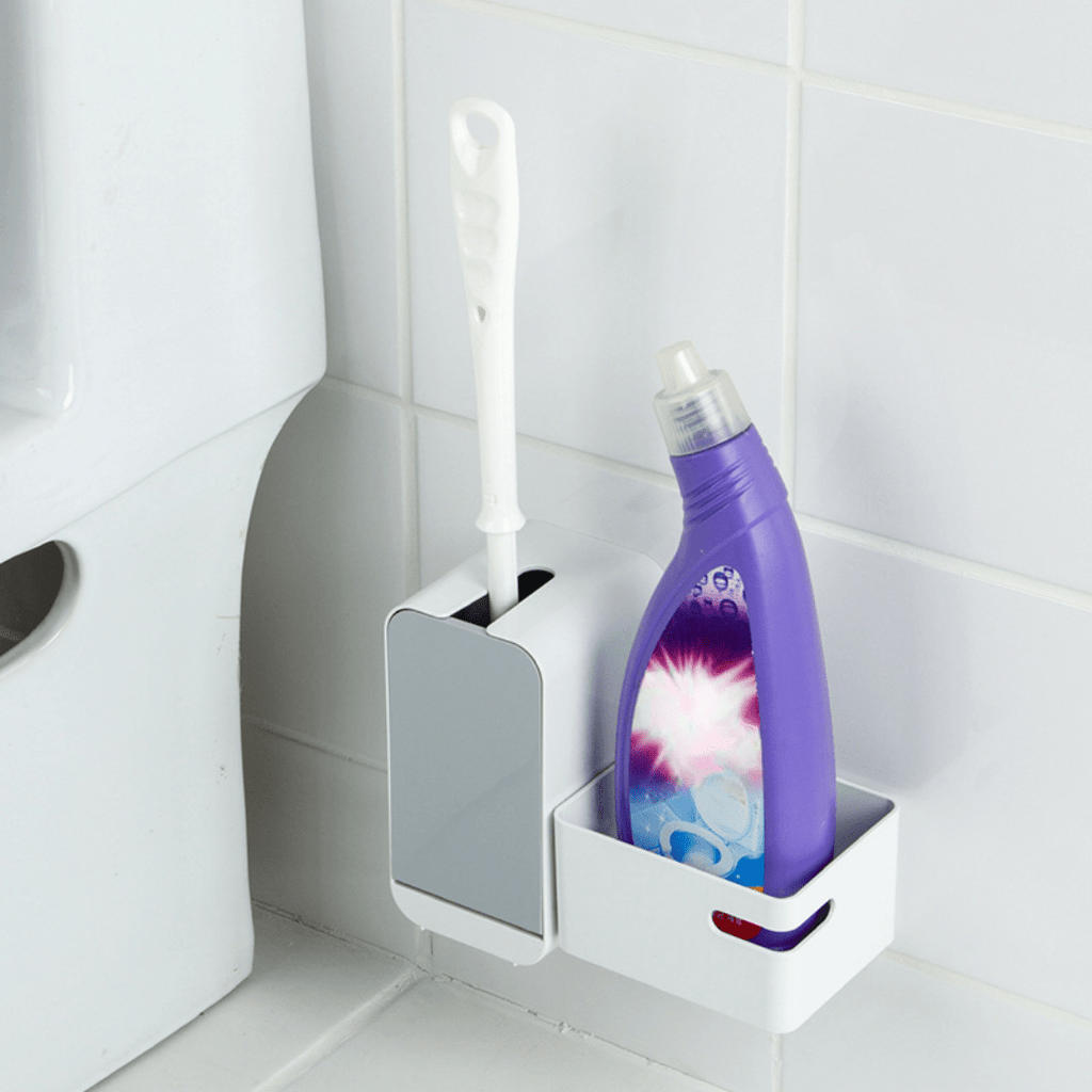 Punch-Free Wall-Mounted Toilet Brush and Storage Set