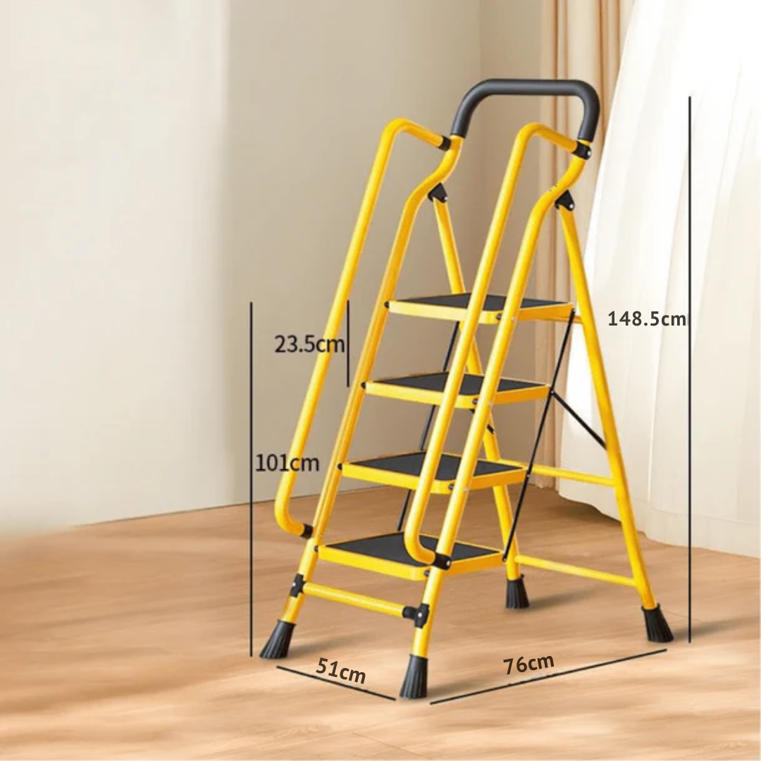 Multi-Step Carbon Steel Folding Ladder with Handrail