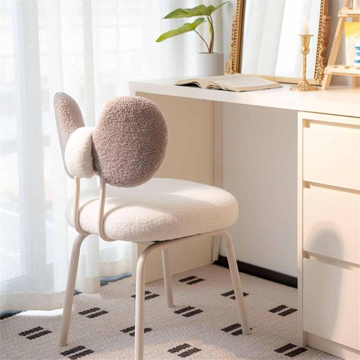 Modern 360° Rotatable Vanity Chair with Bowknot Back
