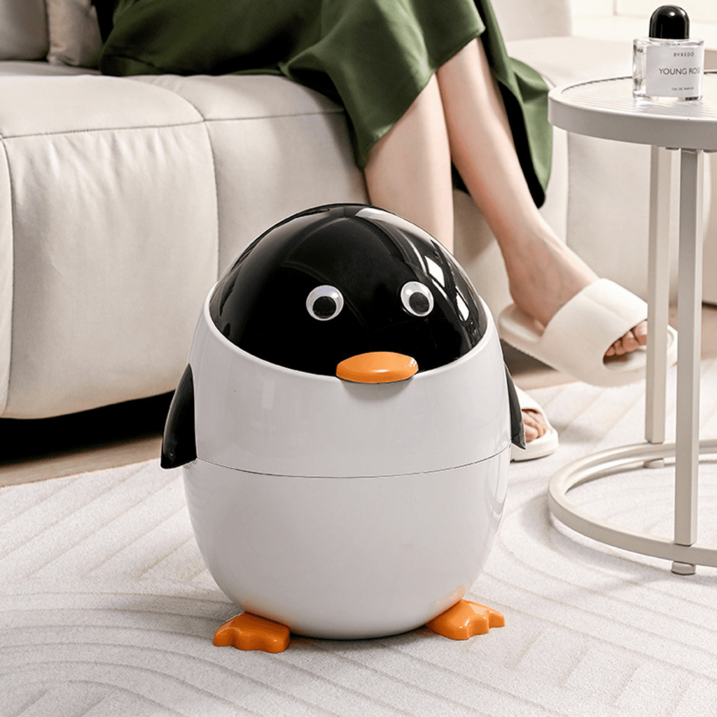 Multi-Functional Cartoon Penguin Style Double Barrel Trash Bin(6L)