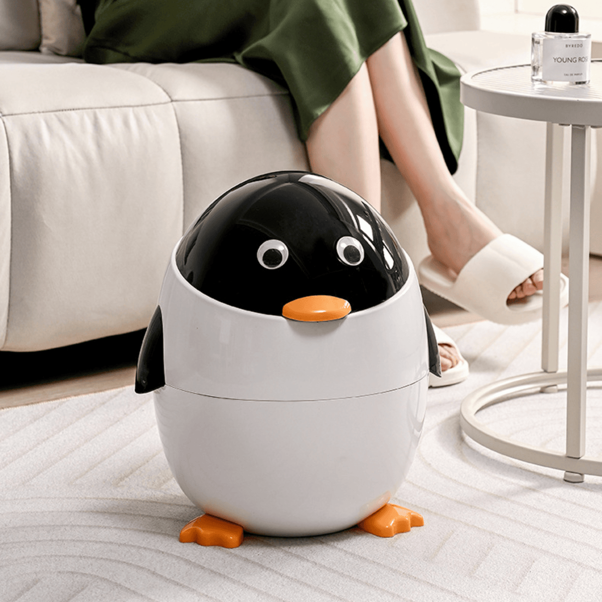 Multi-Functional Cartoon Penguin Style Double Barrel Trash Bin(6L)