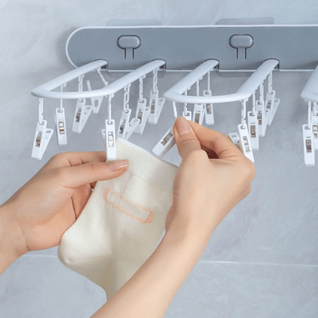 Multi-Purpose Wall Mounted Foldable Drying Hanger with 24 Clips