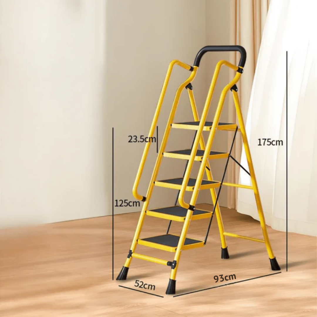 Multi-Step Carbon Steel Folding Ladder with Handrail