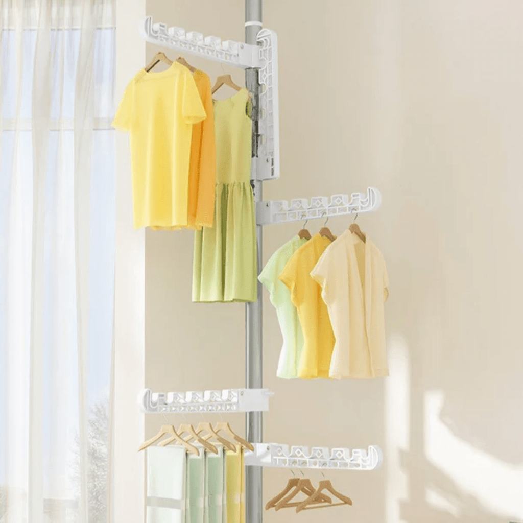 Adjustable Floor-to-Ceiling Clothes Rack with Multi Hooks