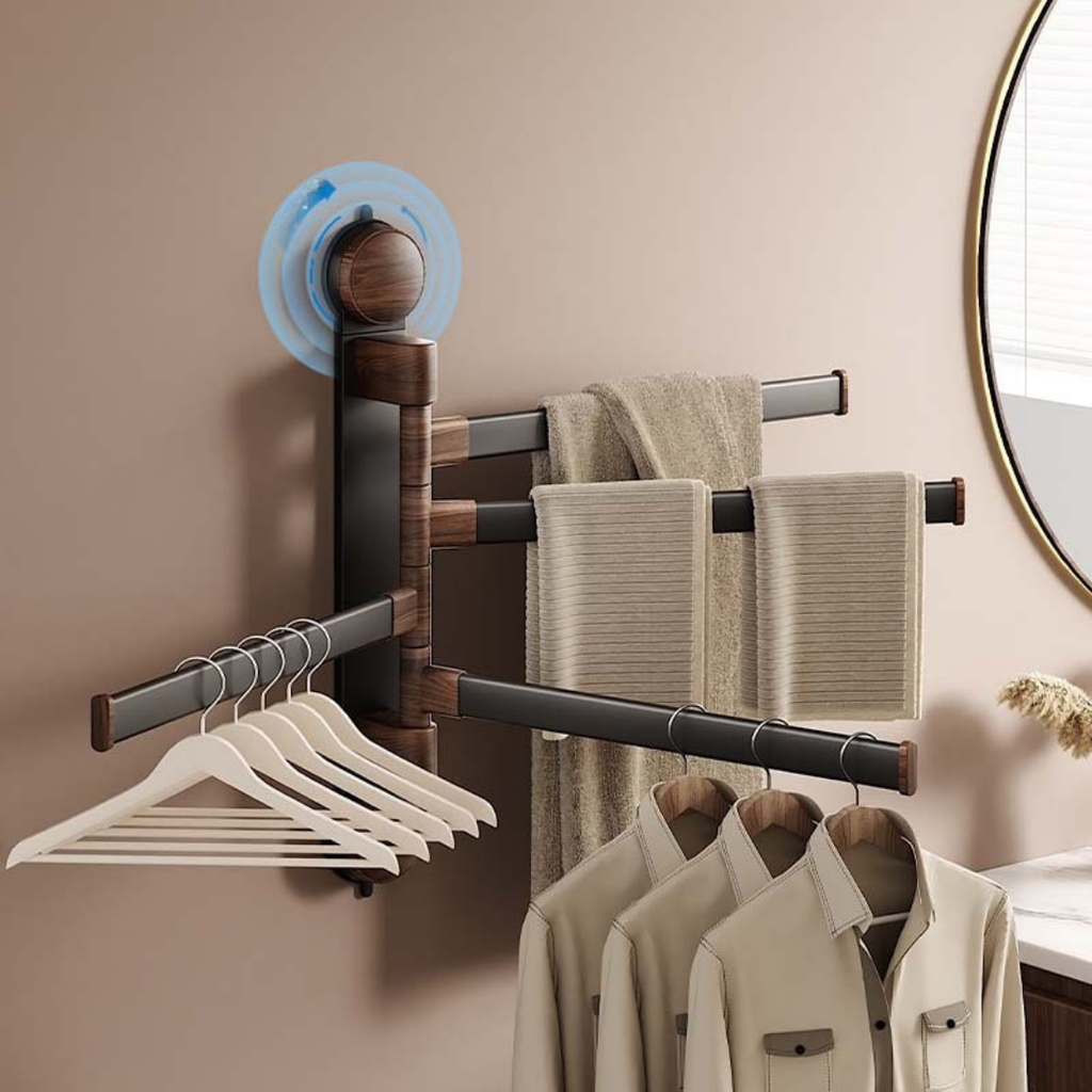 Rotating Pole Wall-Mounted Suction Cup Towel Holder