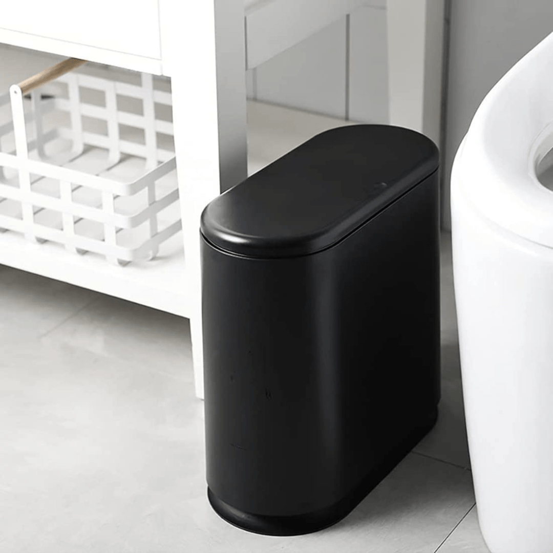 Push-Type Slim Plastic Trash Can with Press Lid (10L)
