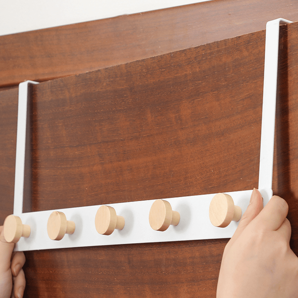 Over-the-Door Metal Hanger Rack with Bamboo Hooks