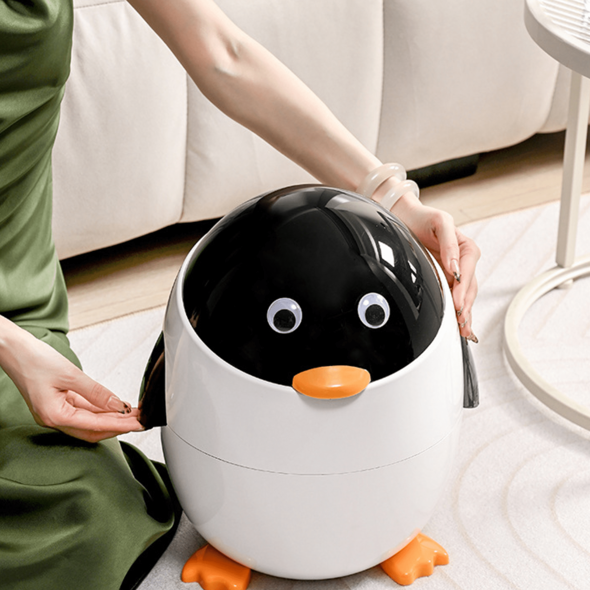 Multi-Functional Cartoon Penguin Style Double Barrel Trash Bin(6L)