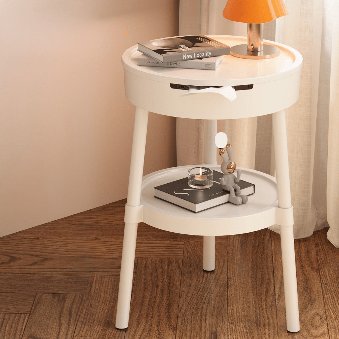 Multi-Purpose Round 2-Tier Side Table with Storage Shelf(35cm)