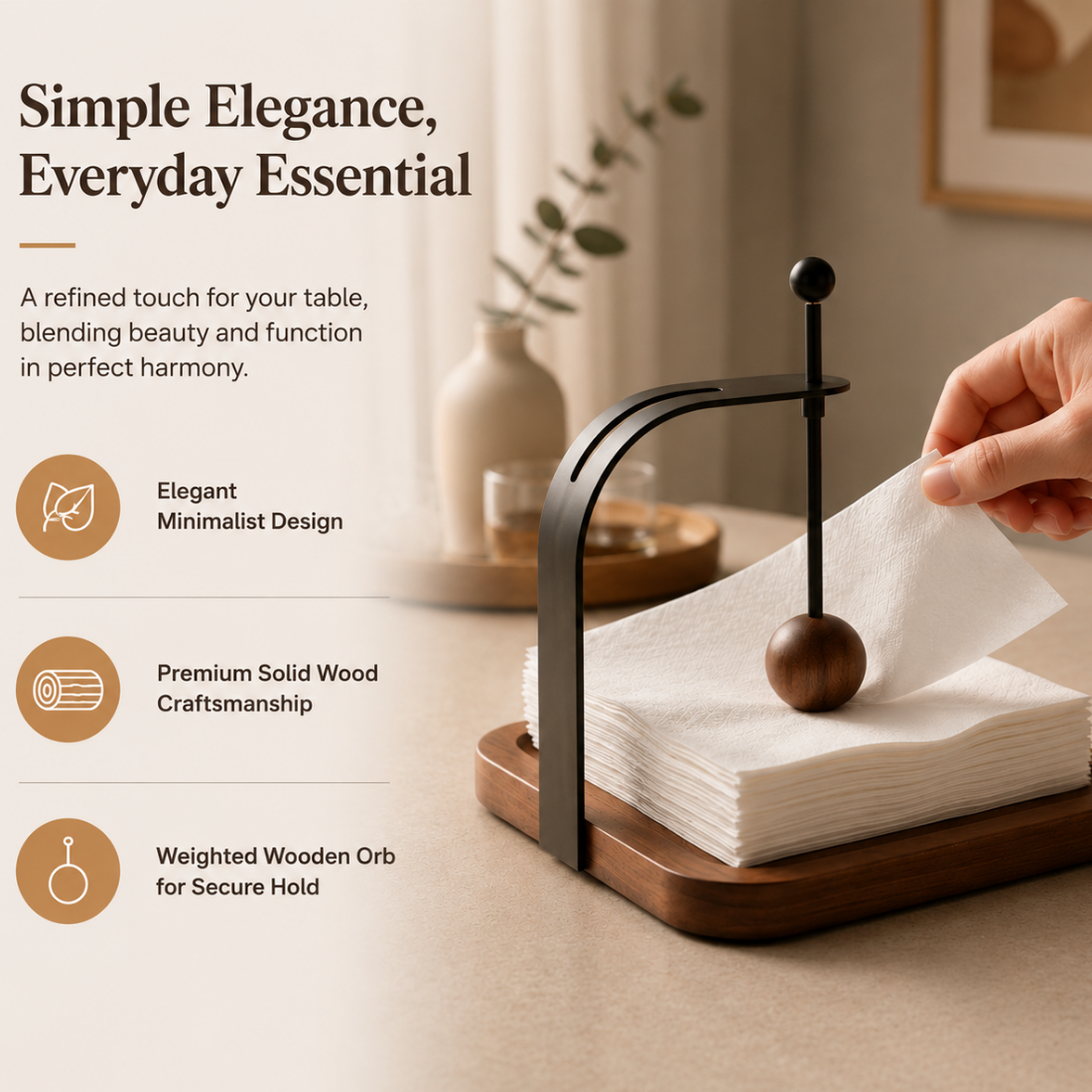 Modern Wooden Tissue Holder for Dining and Kitchen