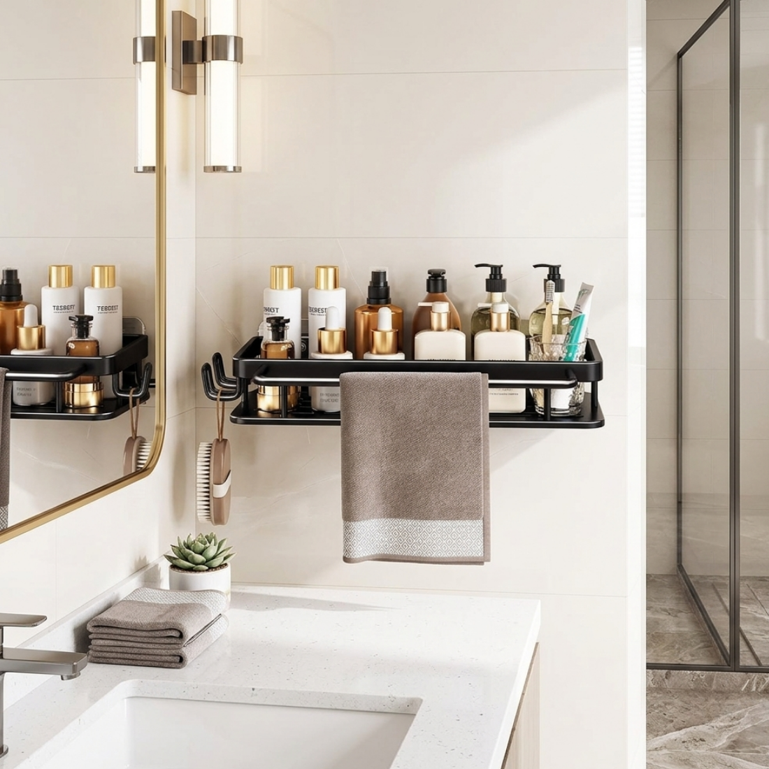 Multi-Functional Aluminum Alloy Wall-Mounted Bathroom Storage Rack (32cm)