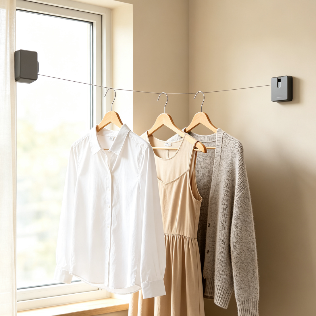Retractable Indoor Outdoor Clothesline with Anti-Droop Design