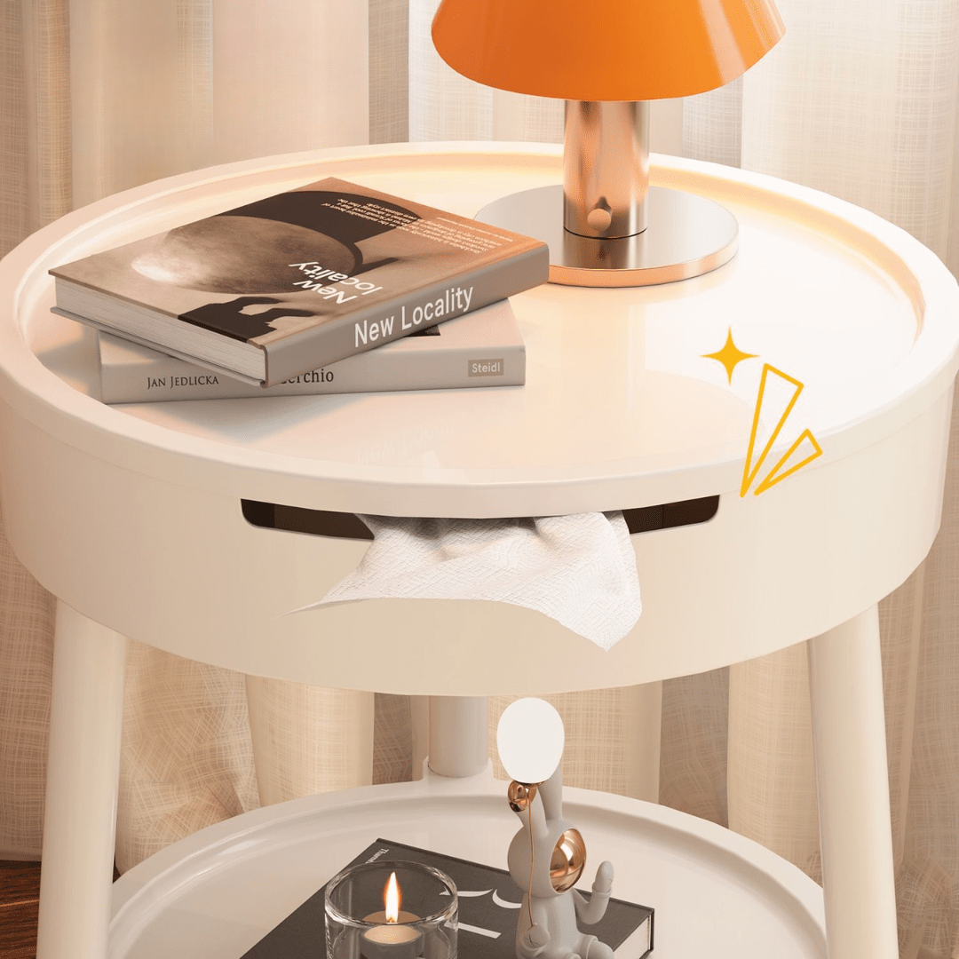 Multi-Purpose Round 2-Tier Side Table with Storage Shelf(35cm)
