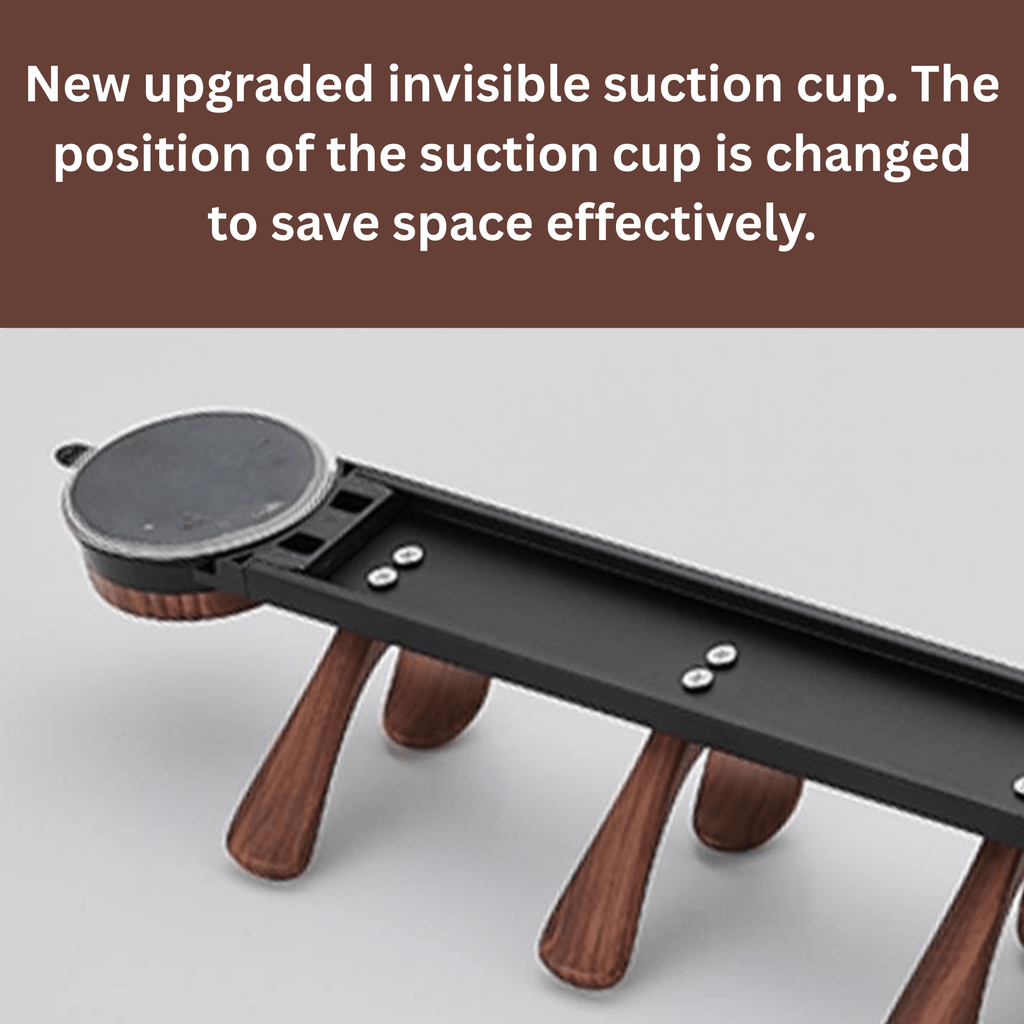 Wall-Mounted 5-Hook Rack with Vacuum Suction and Wood Finish