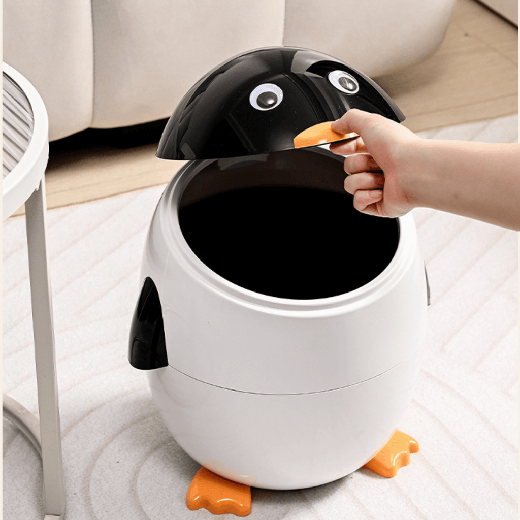 Multi-Functional Cartoon Penguin Style Double Barrel Trash Bin(6L)