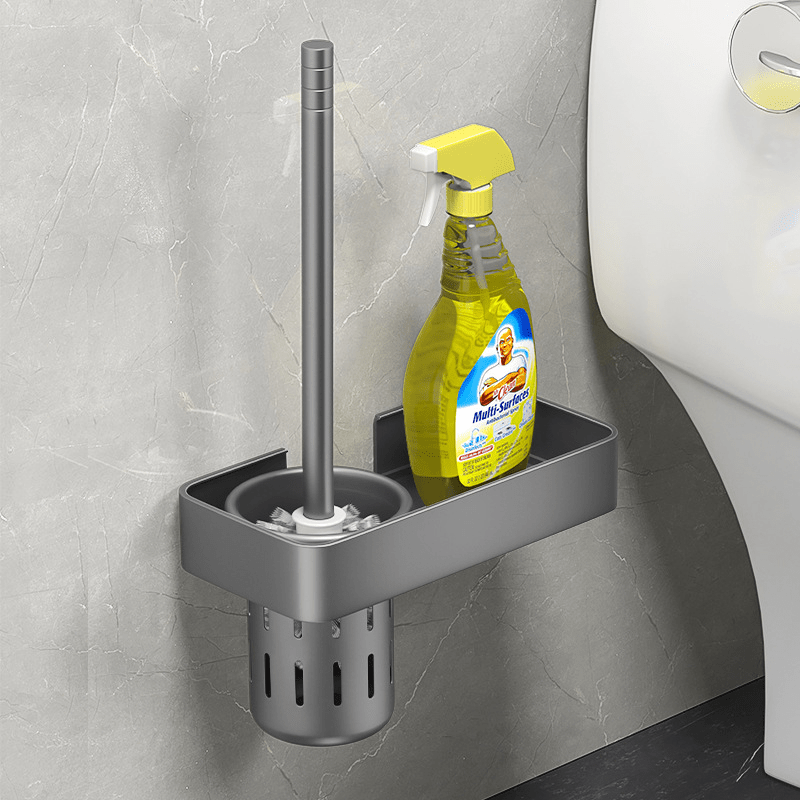 Wall-Mounted Aluminum Toilet Brush Holder with Storage Rack