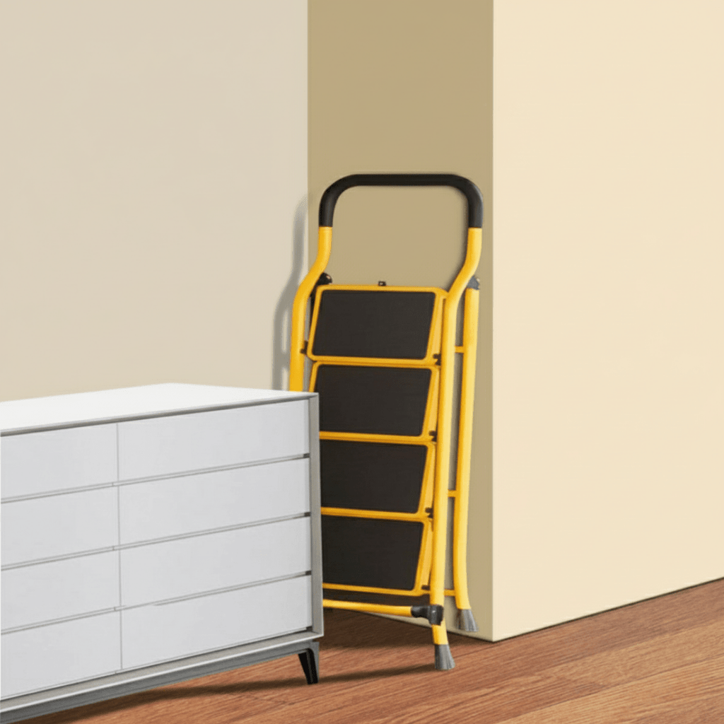 Multi-Step Carbon Steel Folding Ladder with Handrail