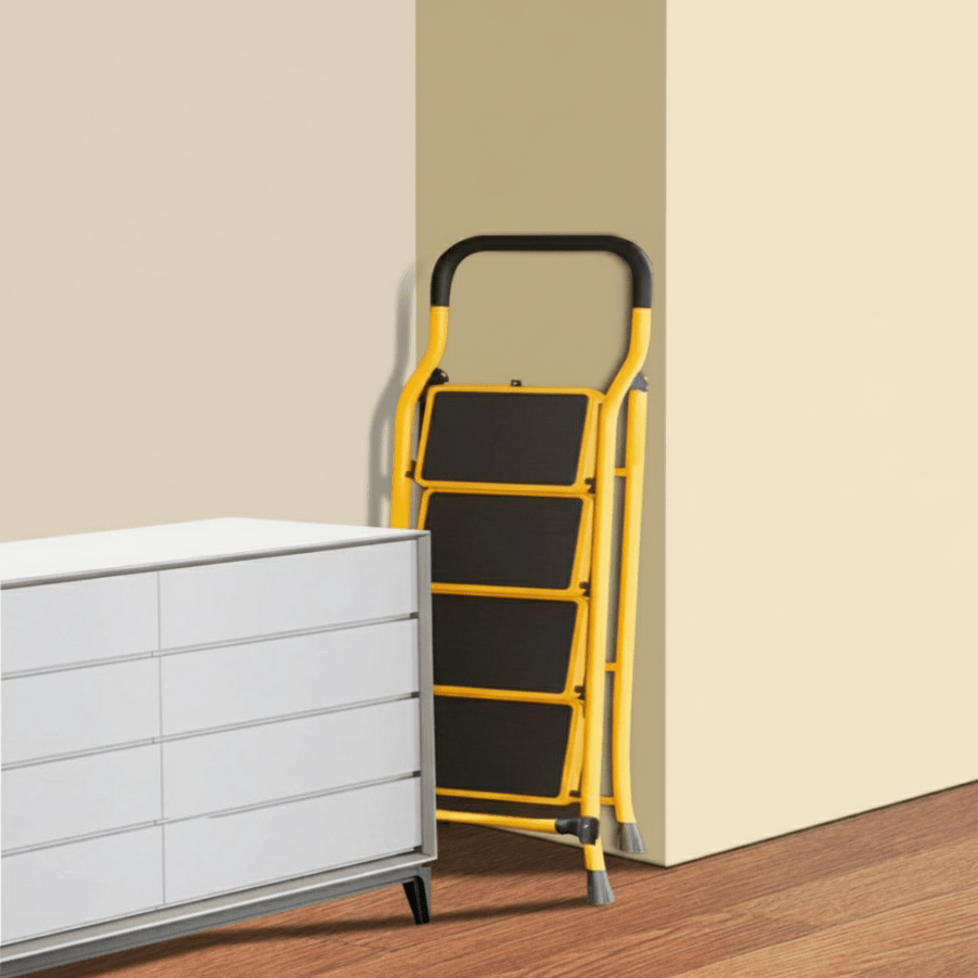 Multi-Step Carbon Steel Folding Ladder with Handrail