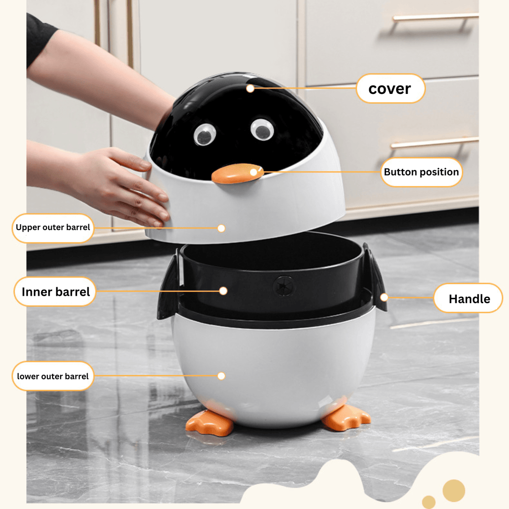 Multi-Functional Cartoon Penguin Style Double Barrel Trash Bin(6L)