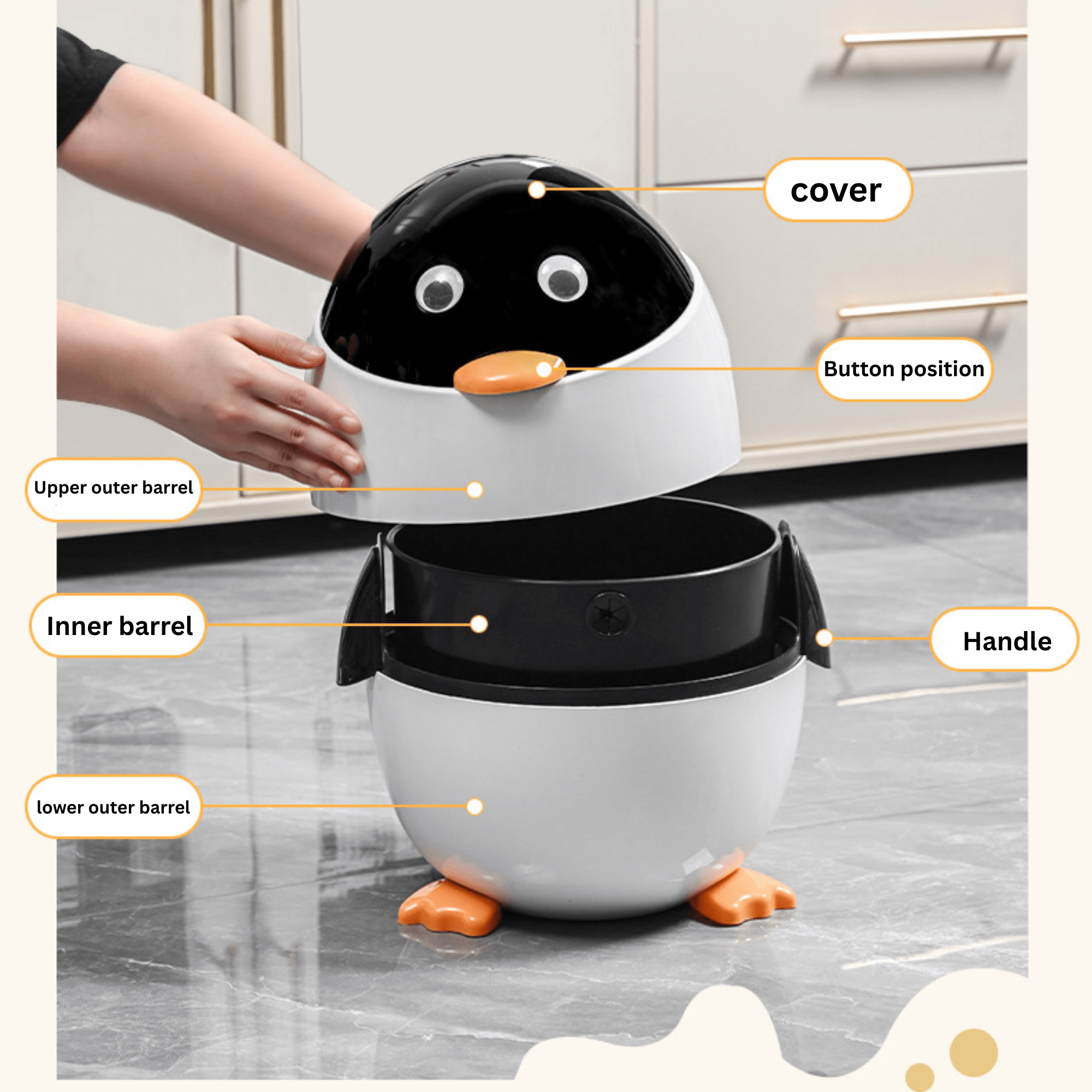 Multi-Functional Cartoon Penguin Style Double Barrel Trash Bin(6L)