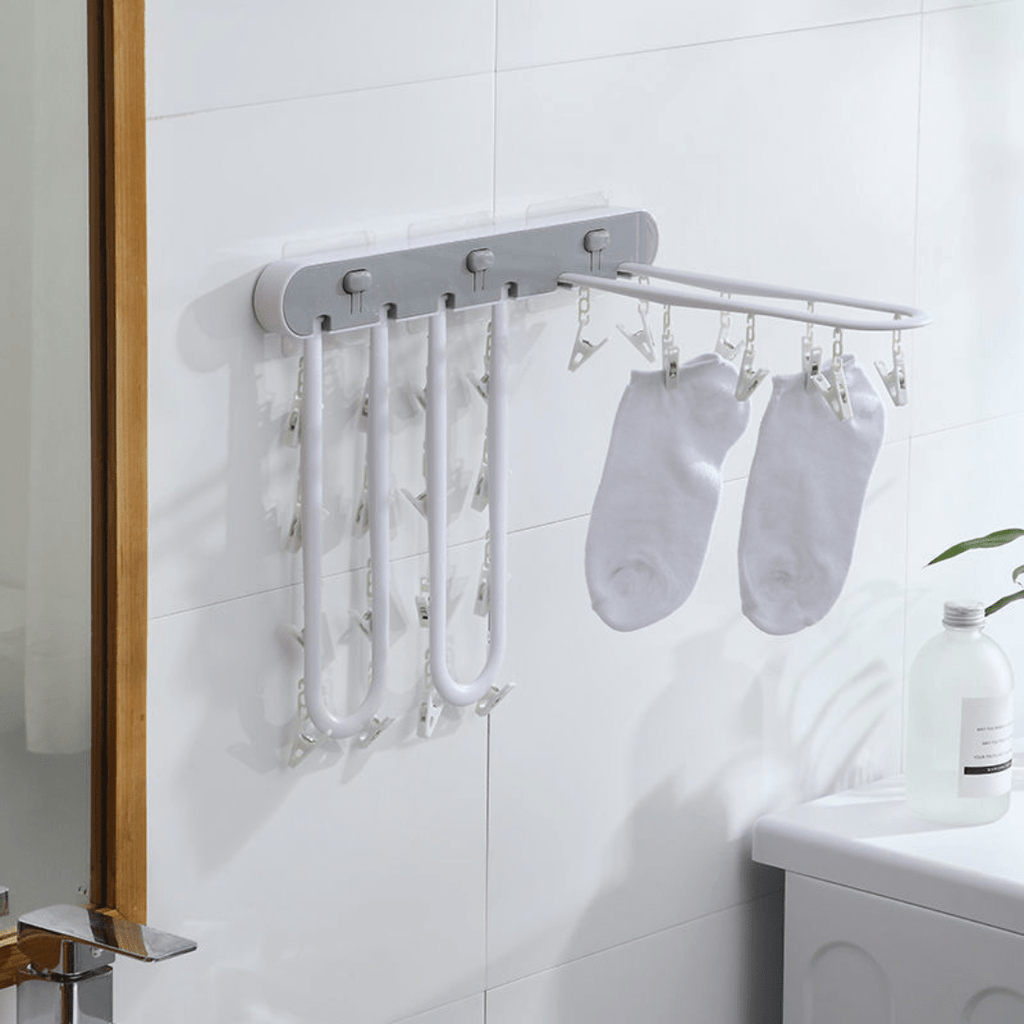 Multi-Purpose Wall Mounted Foldable Drying Hanger with 24 Clips