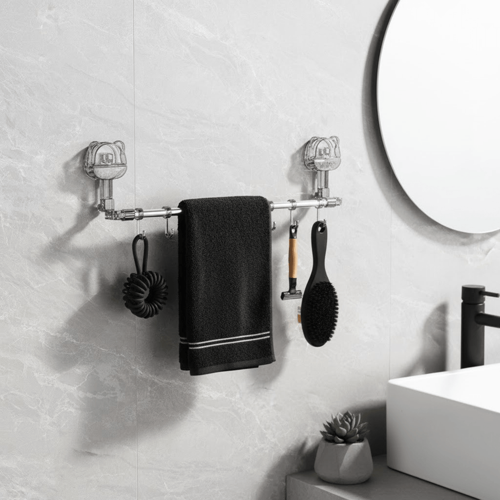 Multi-Functional Drill Free Retractable Storage Rack with 6 Hooks