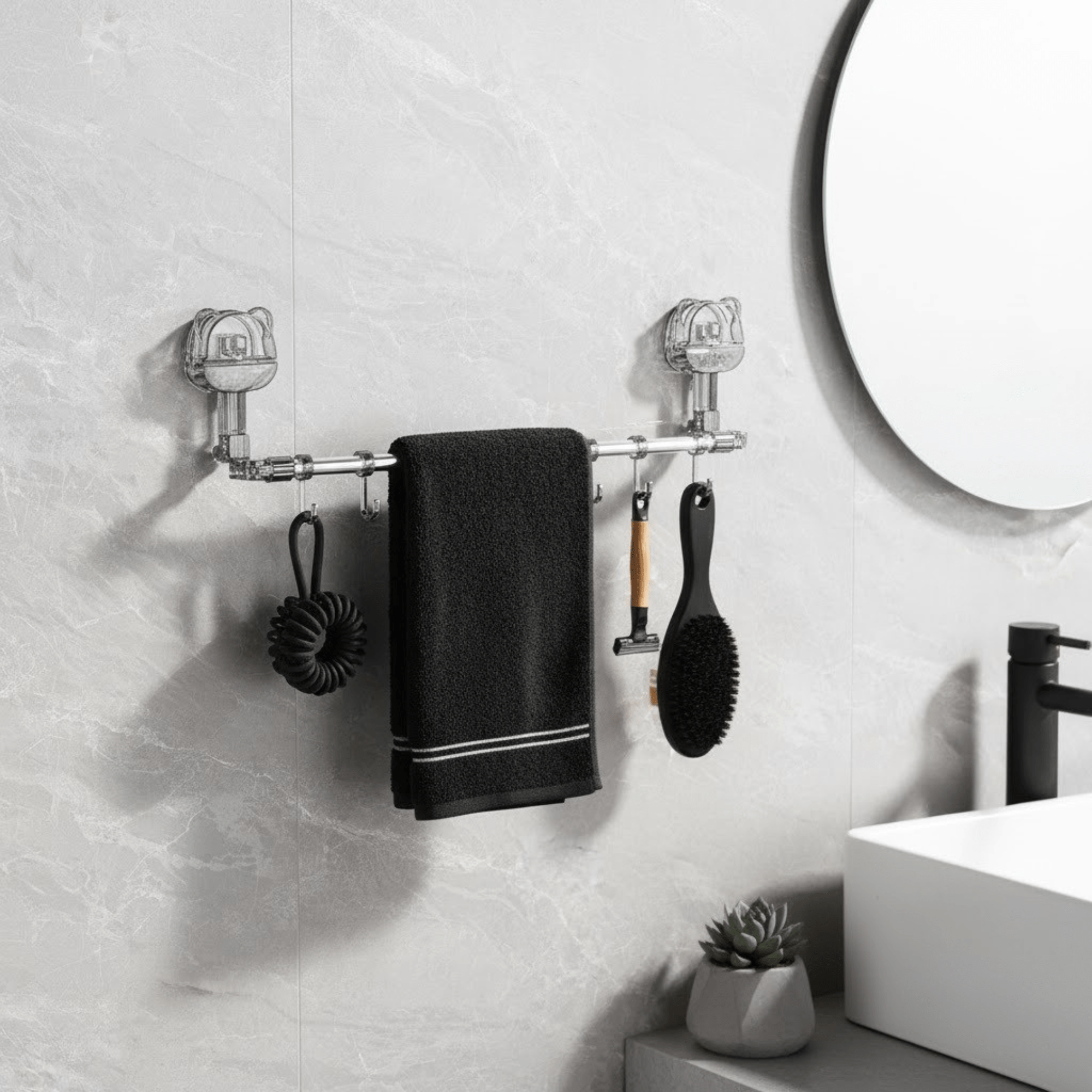 Multi-Functional Drill Free Retractable Storage Rack with 6 Hooks