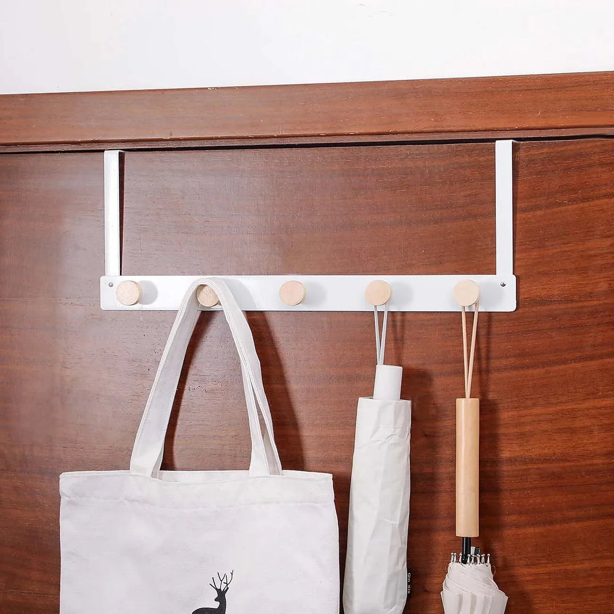 Over-the-Door Metal Hanger Rack with Bamboo Hooks