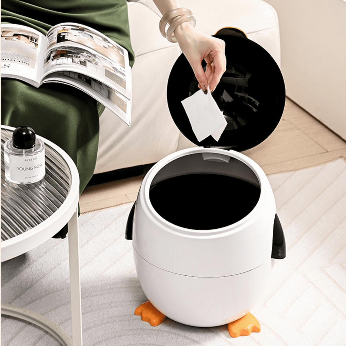 Multi-Functional Cartoon Penguin Style Double Barrel Trash Bin(6L)
