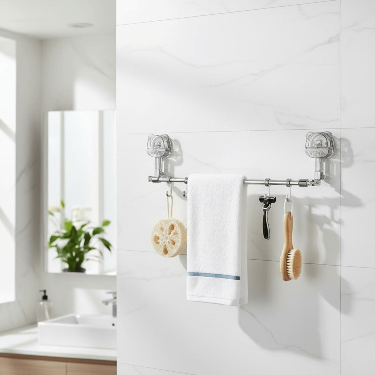 Multi-Functional Drill Free Retractable Storage Rack with 6 Hooks
