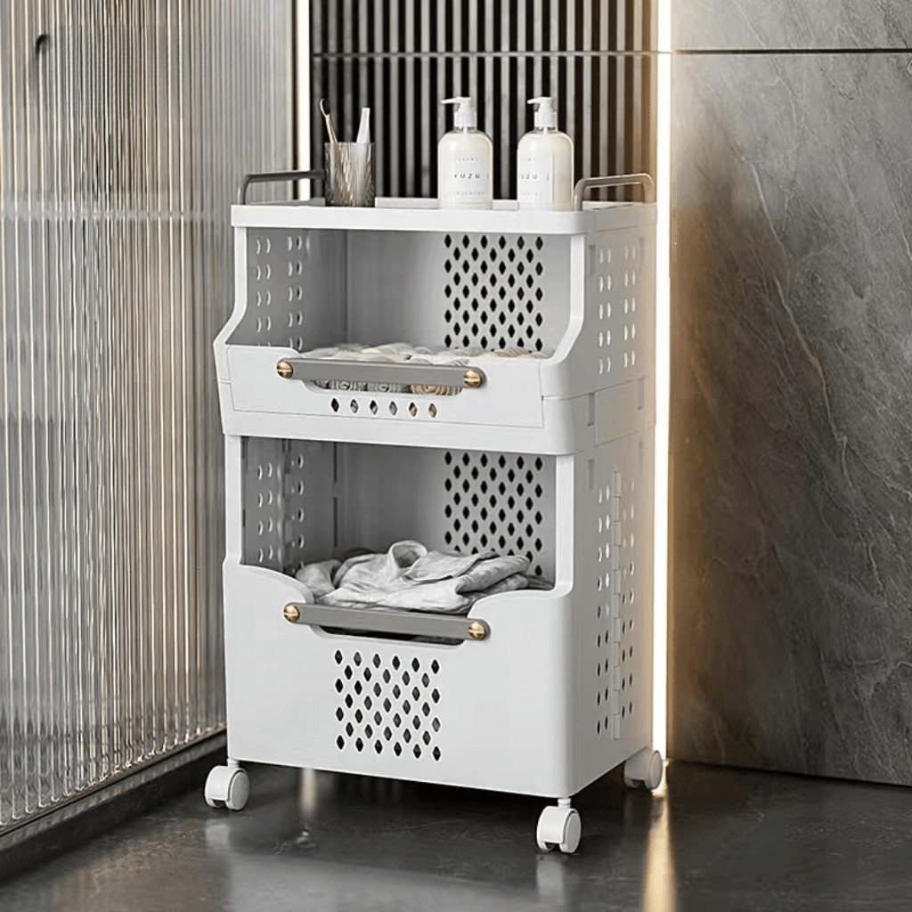 Multipurpose Multi-Layer Foldable Rolling Laundry and Storage Basket