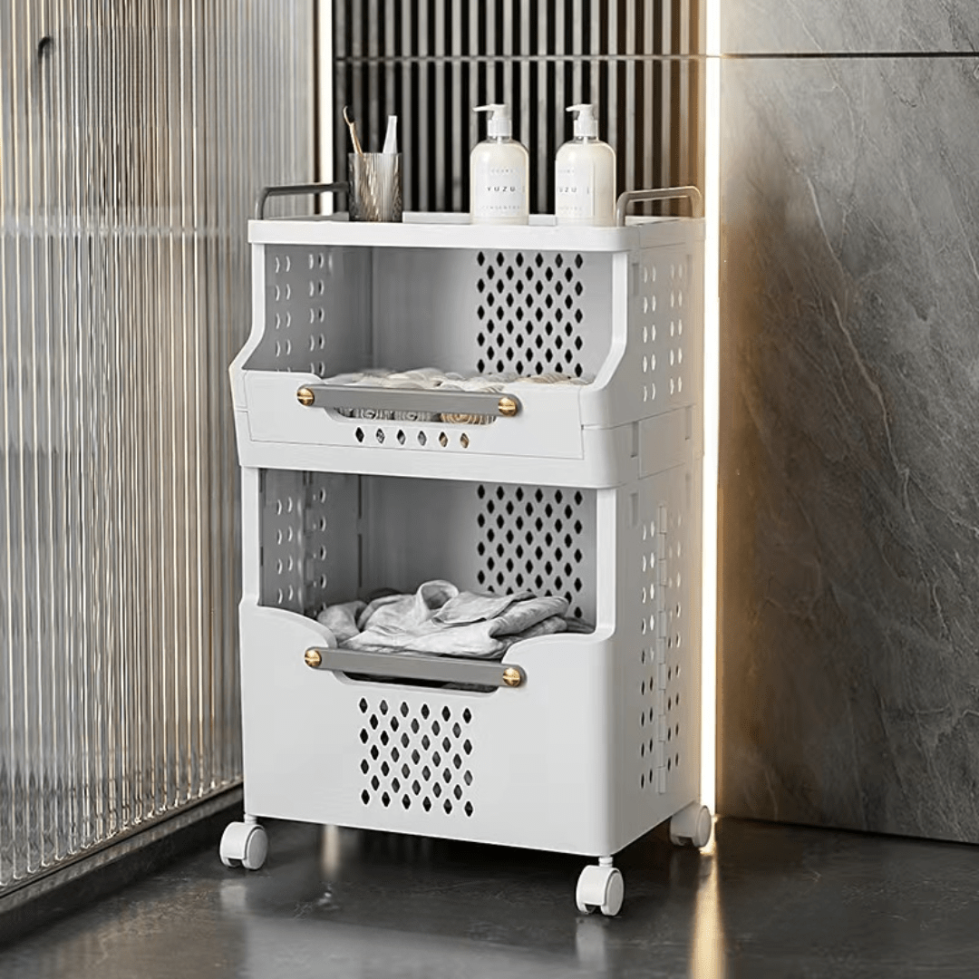 Multipurpose Multi-Layer Foldable Rolling Laundry and Storage Basket