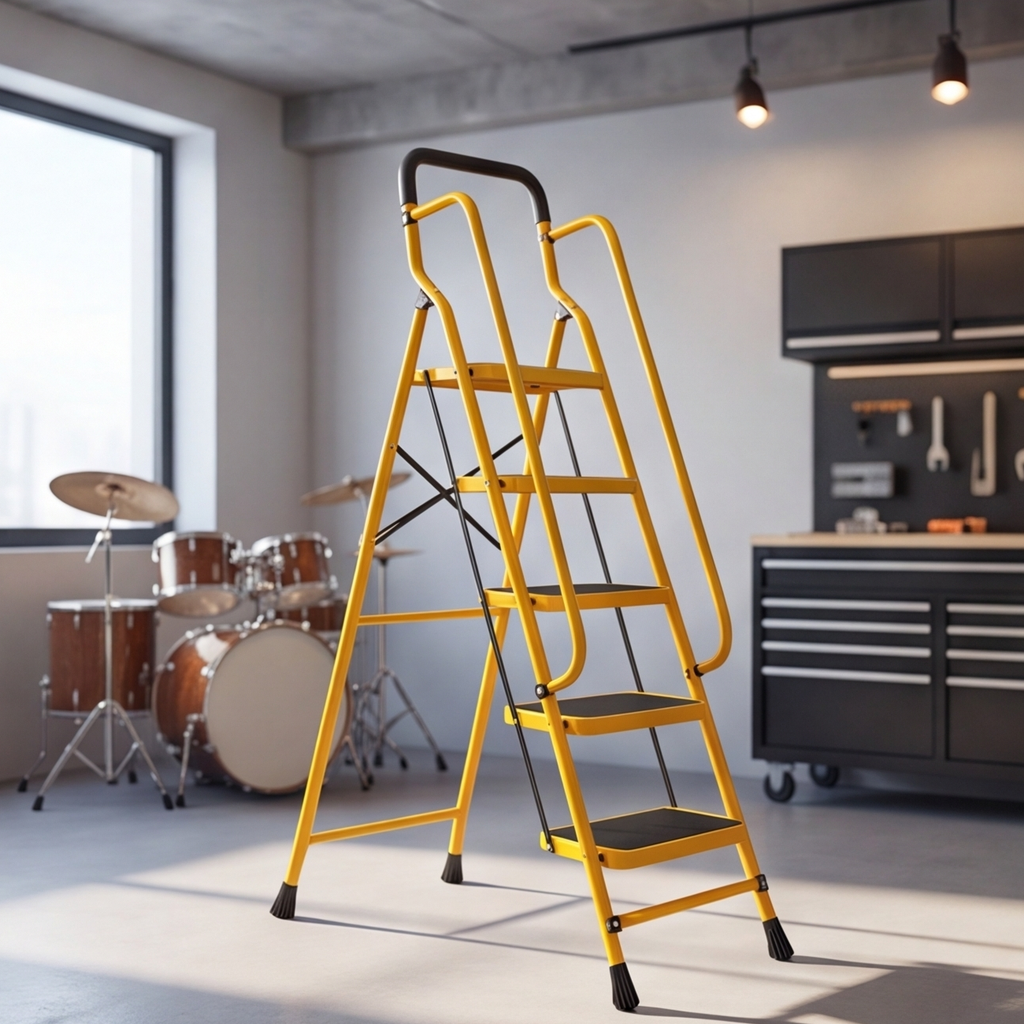Multi-Step Carbon Steel Folding Ladder with Handrail