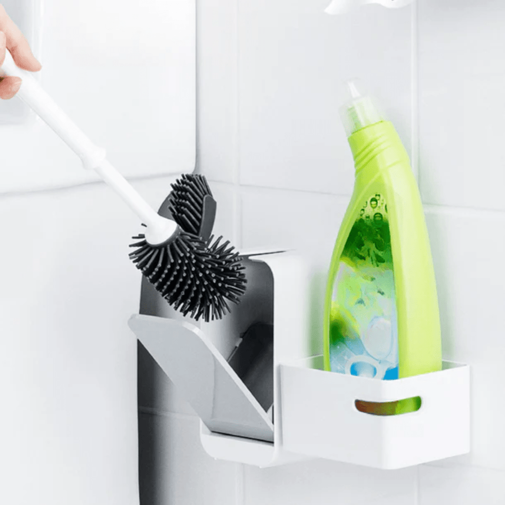 Punch-Free Wall-Mounted Toilet Brush and Storage Set
