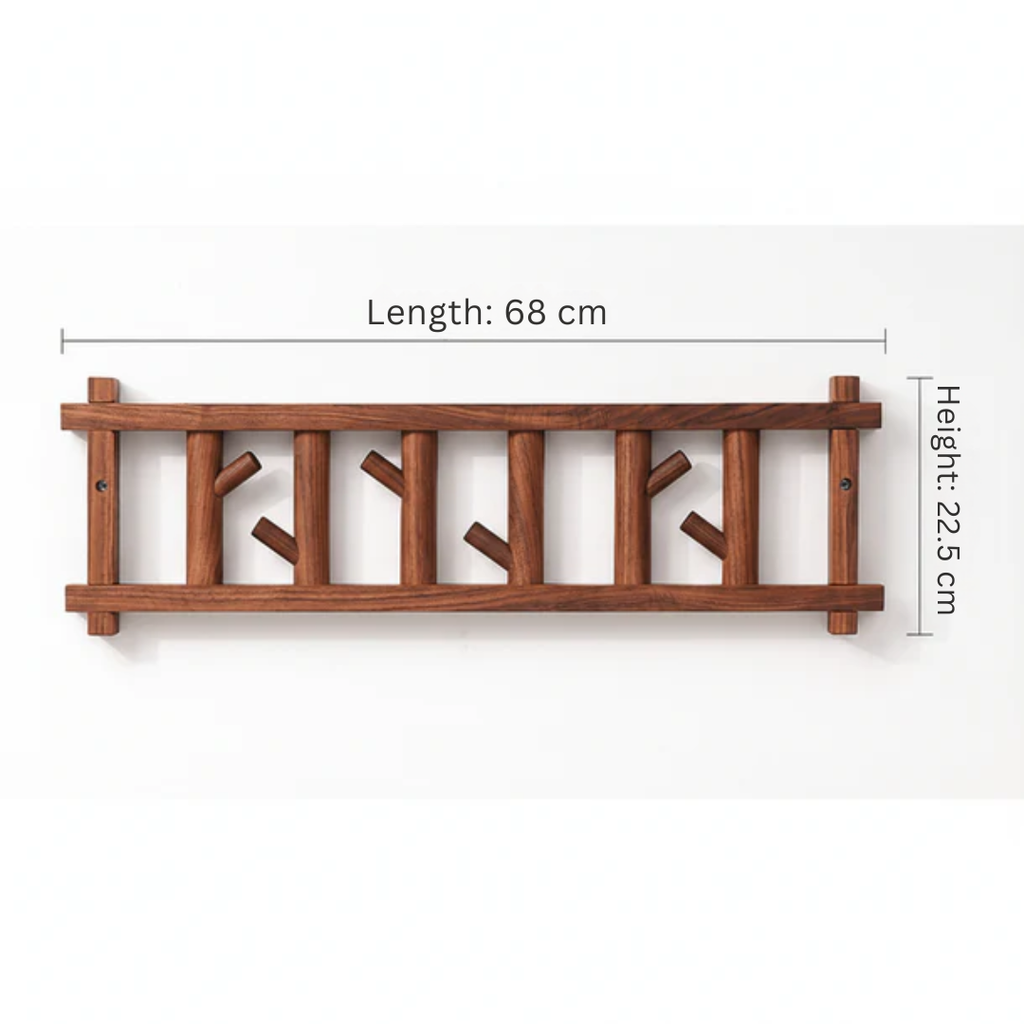 Natural Wood Wall-Mounted Clothes & Accessories Rack