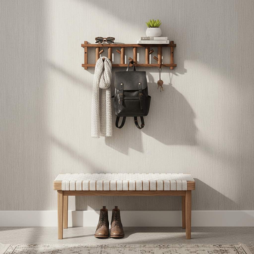Natural Wood Wall-Mounted Clothes & Accessories Rack