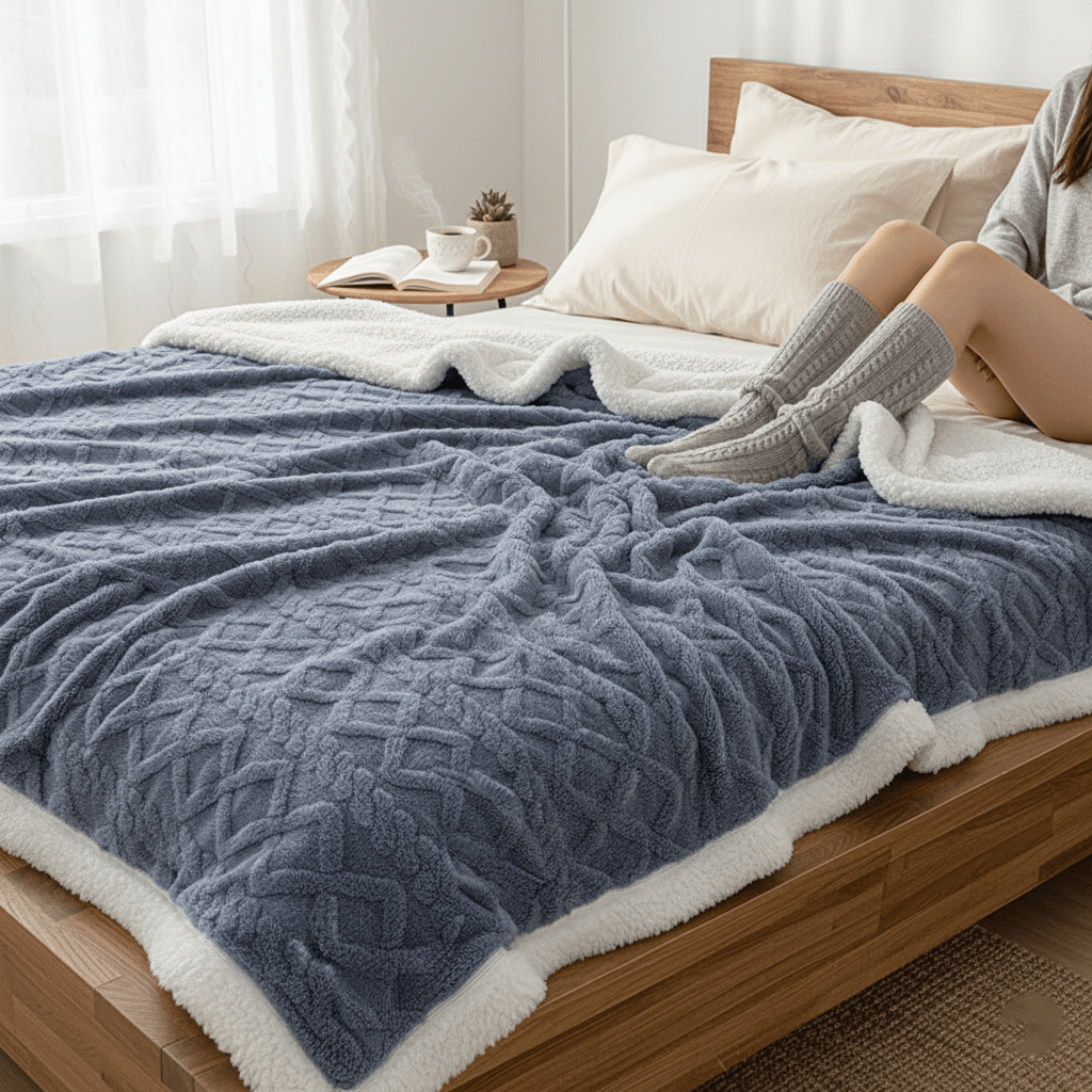 Double-Sided Plush Taffeta and Lamb Velvet Blanket