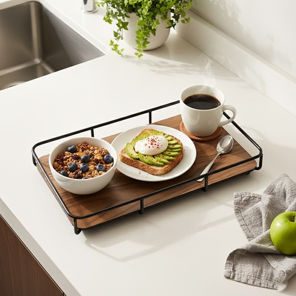 Stainless Steel Wooden Framed Organizer Tray