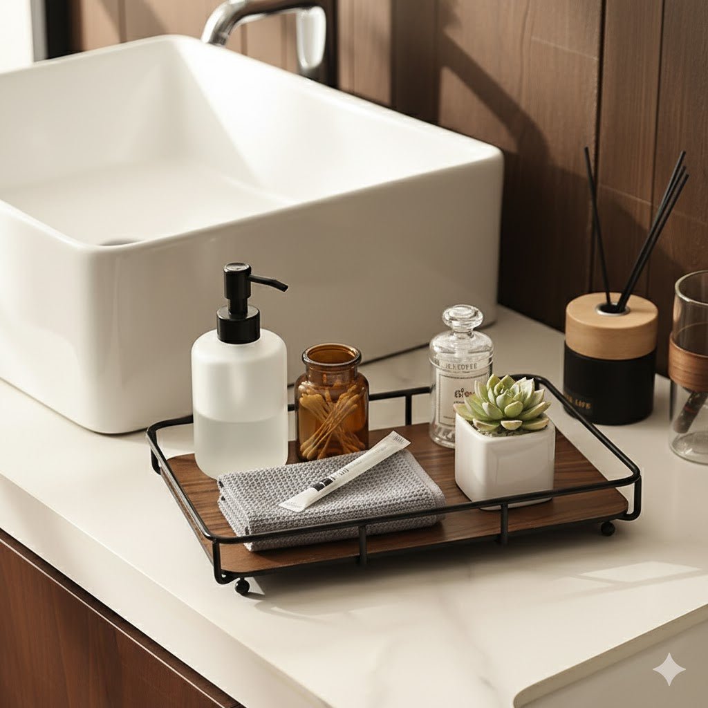 Stainless Steel Wooden Framed Organizer Tray