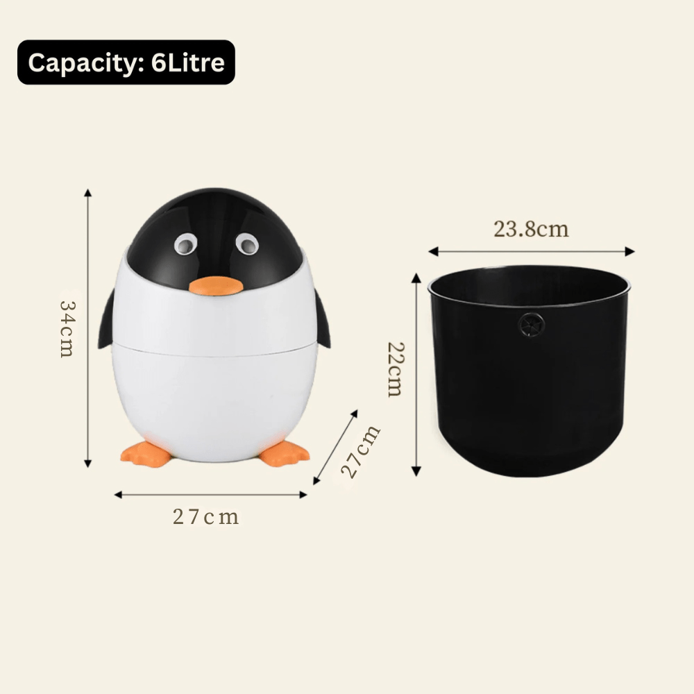 Multi-Functional Cartoon Penguin Style Double Barrel Trash Bin(6L)