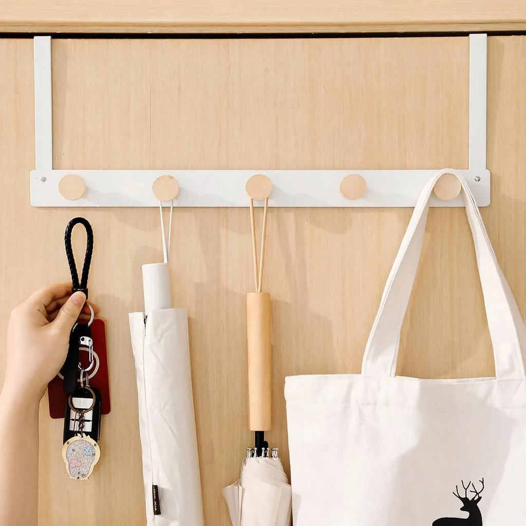 Over-the-Door Metal Hanger Rack with Bamboo Hooks
